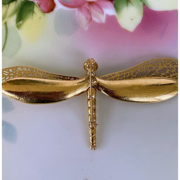 Vintage 1980s Large Peach Dragon Fly Bug Brooch - Picture 4 of 15